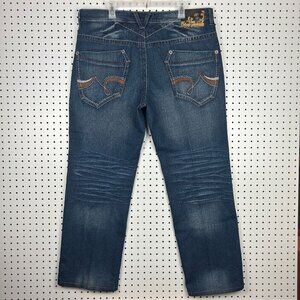 5ive Jungle & Co Y2K Denim Jeans 40x32 Streetwear Skate Baggy Stitched 90s Dark‎